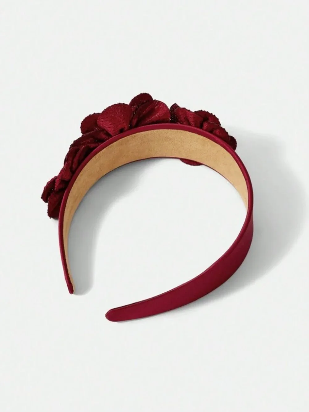 Burgundy Floral Headband with Black Beaded Centers